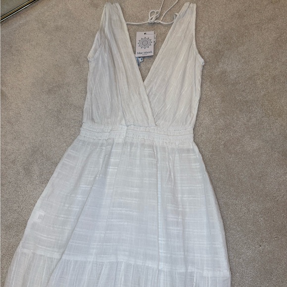 NWT Blue Island White Linen Sheer V Neck Scrunch Waist Maxi Dress Size XS - Picture 10 of 10